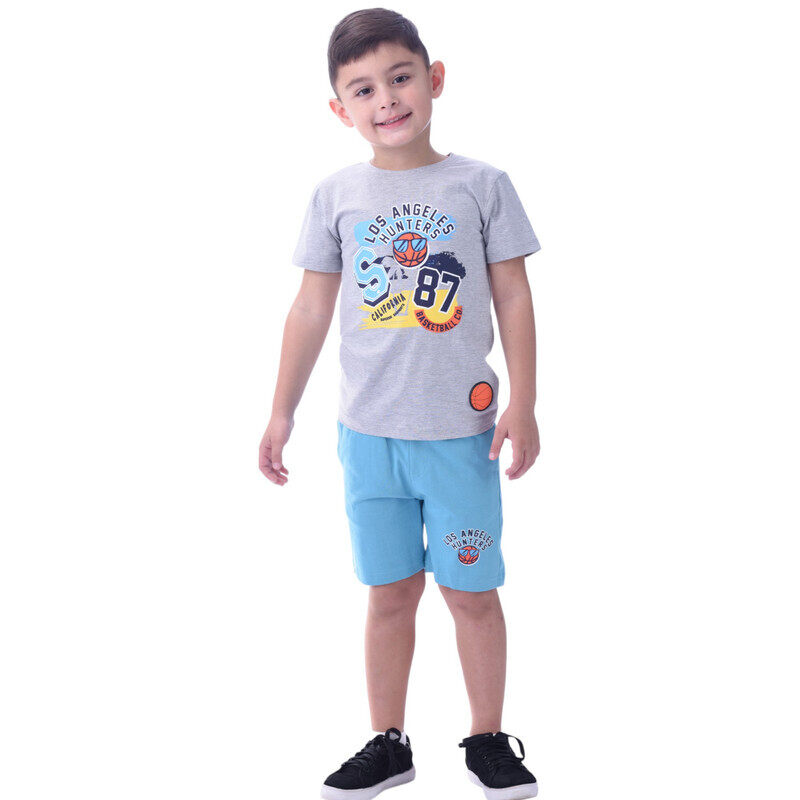 

Victor And Jane Victor & Jane Boys' Comfortable 2-Piece T-Shirt & Shorts Set (2-8 Years)- Grey & Blue, 100% Cotton