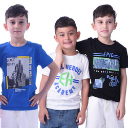 Boys' 3-Pack T-Shirts (2-8Y) Black, White, Blue, (100% Cotton)