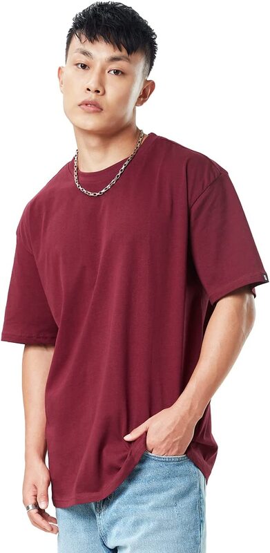 The Souled Store Basic Solid Oversized T-Shirt for Men, Large, Maroon