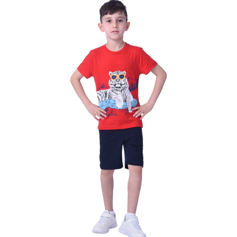 Kids Boys 2 piece Set T-Shirts & Shorts (2-8 Years): Red and Navy Blue colour, Outfits Sets (100% Cotton)