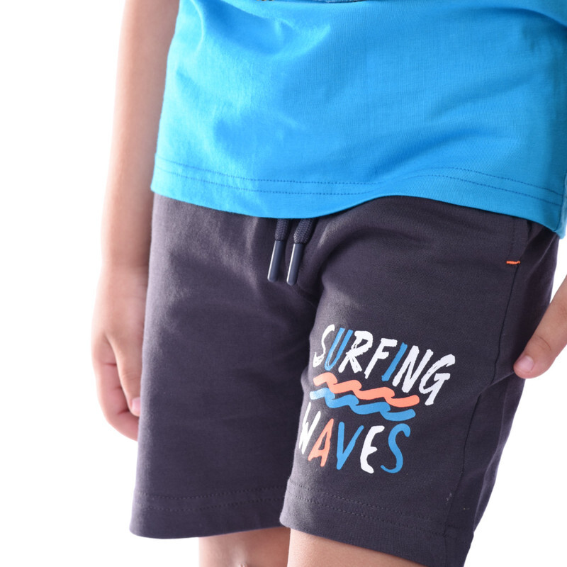Victor & Jane Boys' Comfortable 2-Piece T-Shirt & Shorts Set (2-8 Years)-  Blue & Grey, 100% Cotton