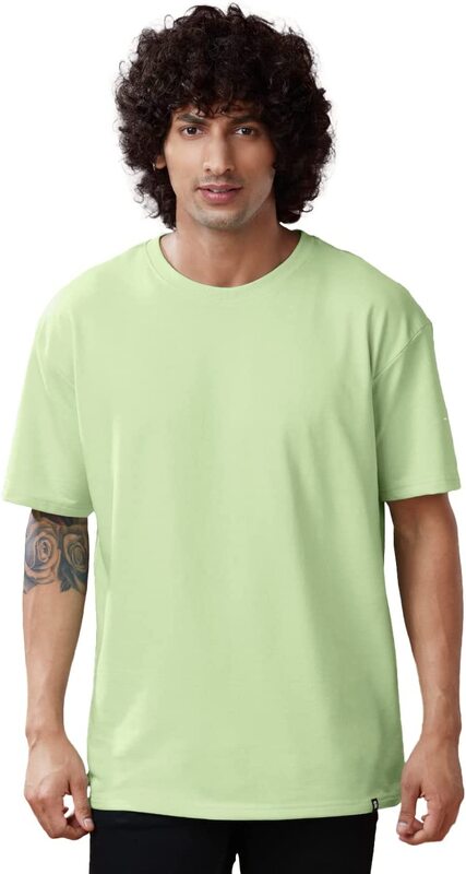 The Souled Store Solid Oversized T-Shirts for Men, Medium, Pista Green