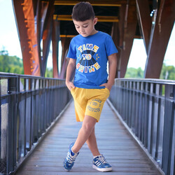 Victor & Jane Boys' Comfortable 2-Piece T-Shirt & Shorts Set (2-8 Years) - Blue & Yellow, 100% Cotton
