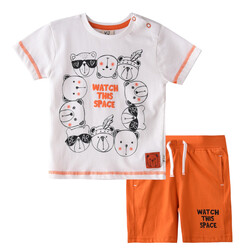 Infant Boys 2 piece Set Clothes Soft & Breathable (3-24 Months): ivory and Dark Orange, T-Shirts & Shorts, Outfits Sets (100% Cotton) - victor and jane