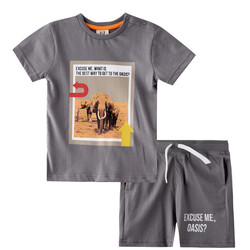 Infant Boys 2 piece Set Clothes Soft & Breathable (3-24 Months): Grey, T-Shirts & Shorts, Outfits Sets (100% Cotton) - victor and jane