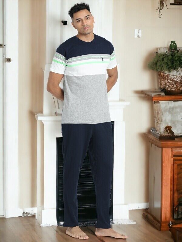 Men's Cotton Pyjama Set with Jersey Short Sleeve T-Shirt & Woven Pants