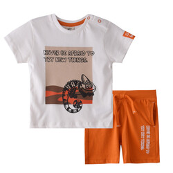 Infant Boys 2 piece Set Clothes Soft & Breathable (3-24 Months): ivory and Dark Orange, T-Shirts & Shorts, Outfits Sets (100% Cotton) - victor and jane
