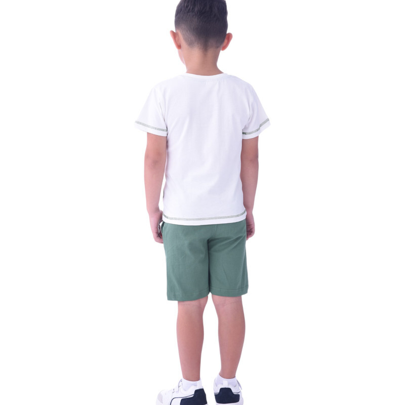 Kids Boys 2 piece Set T-Shirts & Shorts  (2-8 Years): ivory and Dark Green colour, Outfits Sets (100% Cotton)