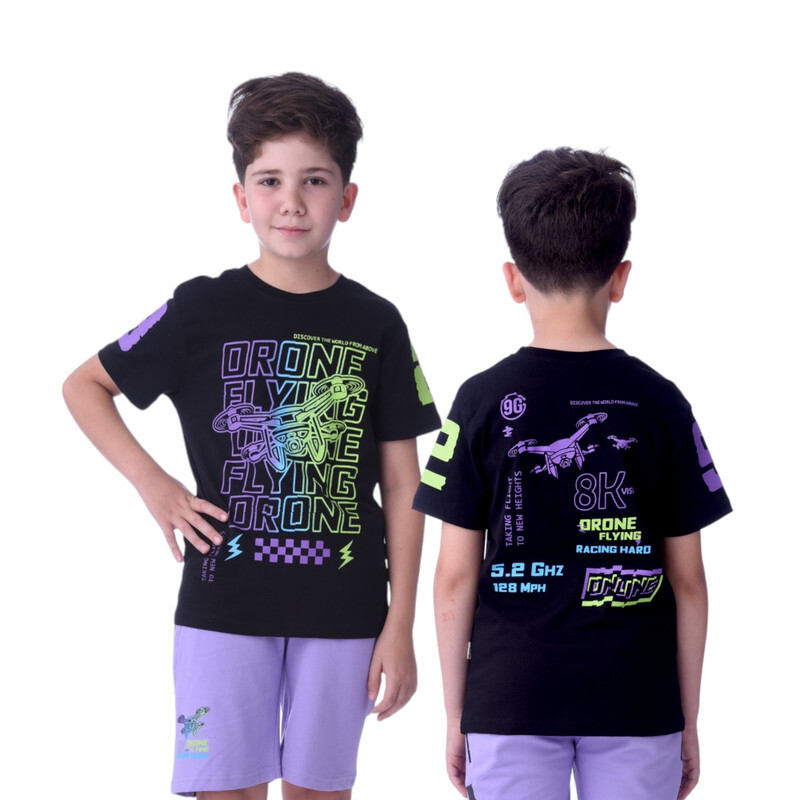 2 Piece Set for Senior Boys' T-Shirt & Shorts Sets 8-14 Years- Black and Lilac colour Comfortable Fit 100 % percent Cotton - victor and jane
