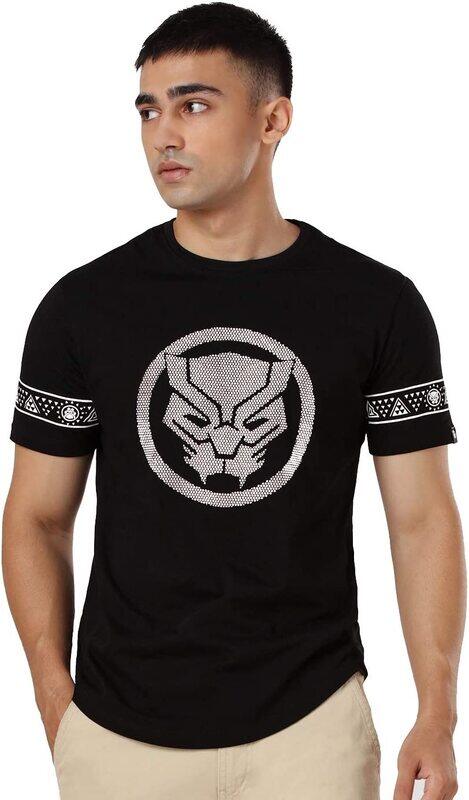 

The Souled Store Black Panther: Loyalty Graphic Printed Cotton Drop Cut T-Shirt for Men, Small, Black