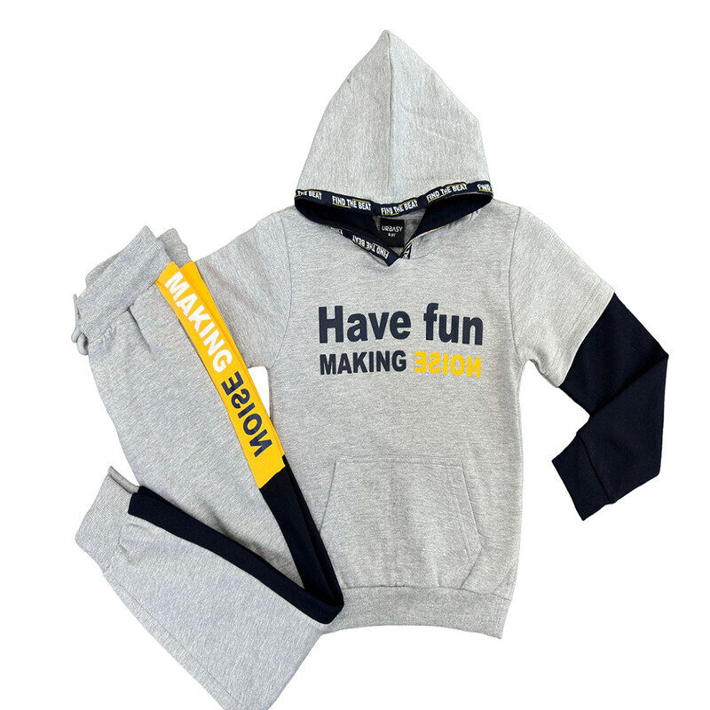 

URBASY Kids 100% Cotton Hooded Jogger Set GREY