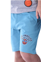 Victor & Jane Boys' Comfortable 2-Piece T-Shirt & Shorts Set (2-8 Years)- Grey & Blue, 100% Cotton