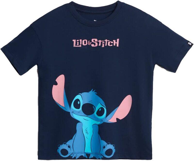 

The Souled Store Official Lilo & Stitch: Cute Face Navy Blue Printed Oversized T-Shirt for Girls, 8 - 9 Years, Navy Blue