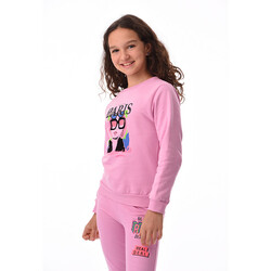 Urbasy Kids 100% Cotton Full Sleeves Sweatshirt with Joggers Set - PINK