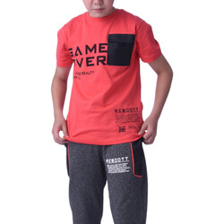 2 Piece Set for Senior Boys' T-Shirt & Joggers Sets 8-14 Years- Coral and Black Grindle colour Comfortable Fit 100 % percent Cotton -victor and jane