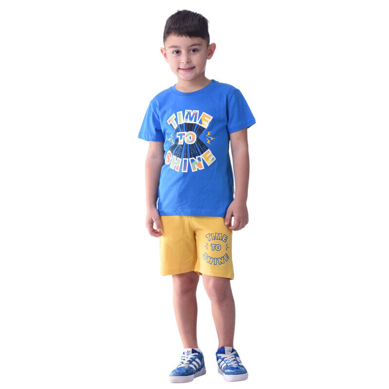 

Victor And Jane Victor & Jane Boys' Comfortable 2-Piece T-Shirt & Shorts Set (2-8 Years) - Blue & Yellow, 100% Cotton