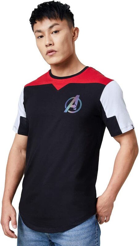 

The Souled Store Official Avengers: Logo Printed Drop Cut T-Shirt for Men, Small, Multicolour