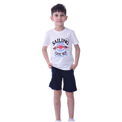 Kids  Boys 2 piece Set T-Shirts & Shorts  (2-8 Years): ivory Blue, Outfits Sets (100% Cotton)