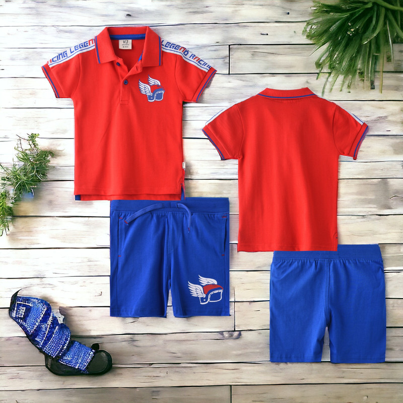 Infant Boys 2 piece Set Clothes Soft & Breathable (3-24 Months): Red and Royal Blue , T-Shirts & Shorts, Outfits Sets (100% Cotton) - victor and jane