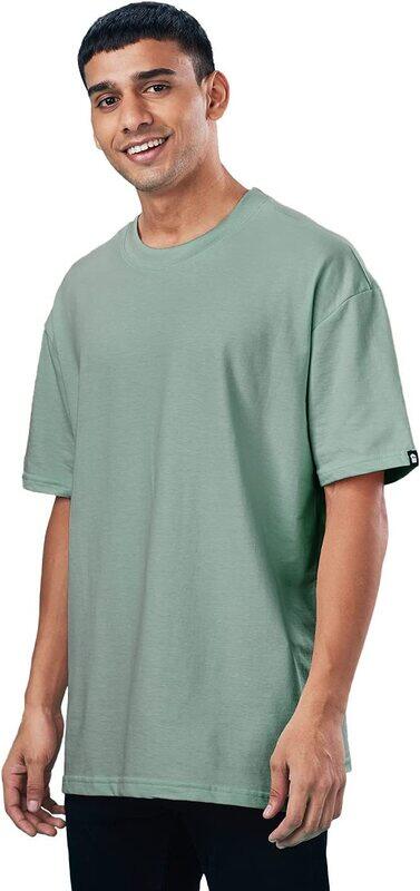 

The Souled Store Sage Round Neck Half Sleeve Solid Cotton Oversized T-Shirt for Men, Medium, Sage Green