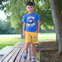 Victor & Jane Boys' Comfortable 2-Piece T-Shirt & Shorts Set (2-8 Years) - Blue & Yellow, 100% Cotton