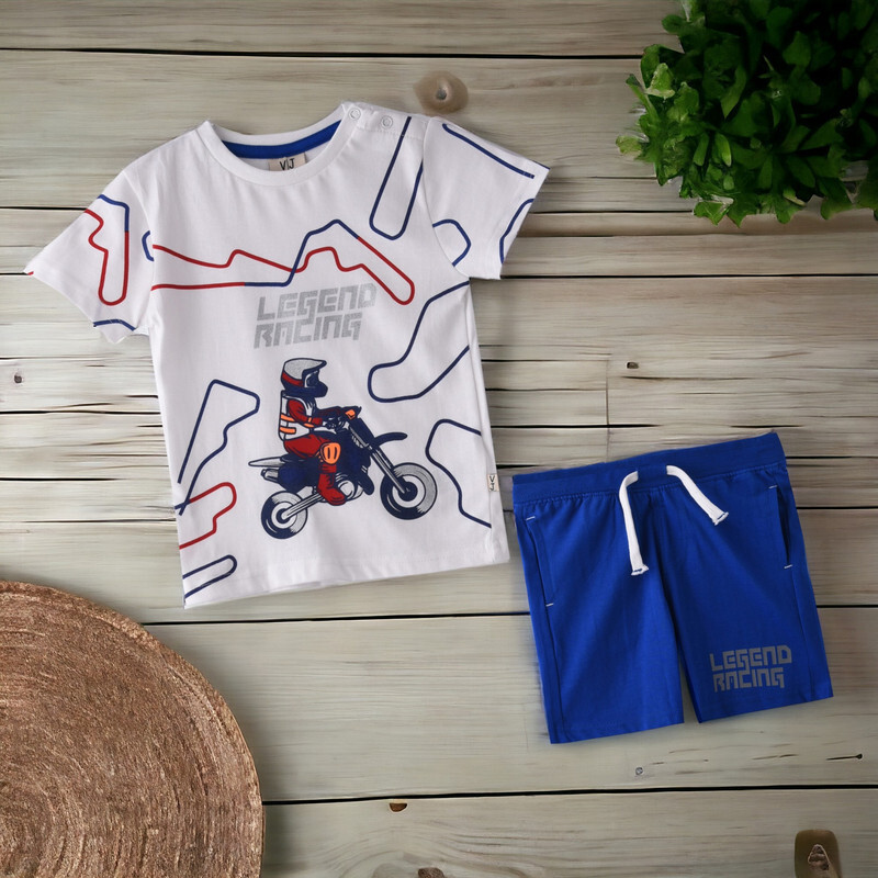 Infant Boys 2 piece Set Clothes Soft & Breathable (3-24 Months): White and Royal Blue, T-Shirts & Shorts, Outfits Sets (100% Cotton) - victor and jane