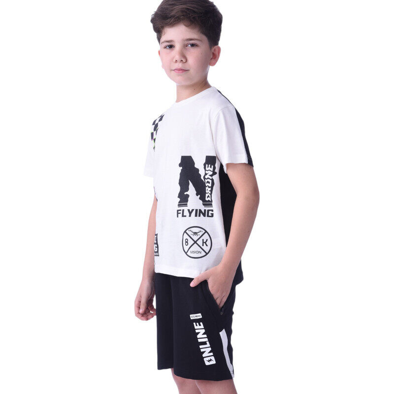 

2 Piece Set for Senior Boys' T-Shirt & Shorts Sets 8-14 Years- ivory and Lilac colour Comfortable Fit 100 % percent Cotton- victor and jane