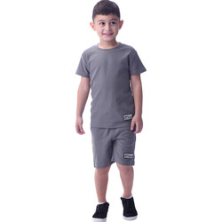 Victor & Jane Boys' Comfortable 2-Piece T-Shirt & Shorts Set (2-8 Years)-Grey, 100% Cotton