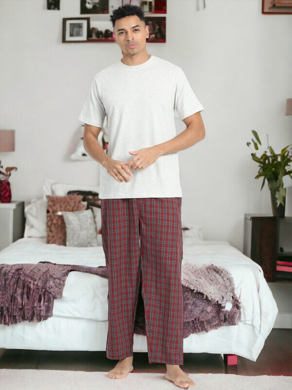 

Victor And Jane Men's Cotton Pyjama Set with Jersey Short Sleeve T-Shirt & Woven Pants