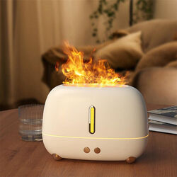 New Flame Light Aromatherapy Diffuser 250ML, Cool Mist Fire Flame Effect Humidifier - White