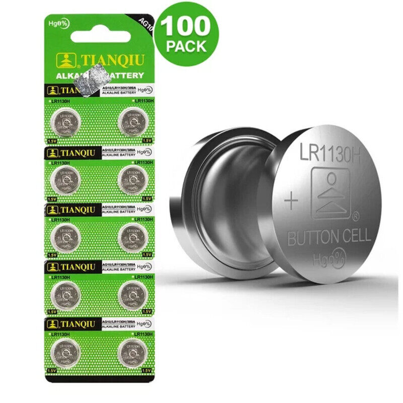 

Tianqiu AG10/ LR1130H/ 389A Hg0% 1.5V Alkaline Batteries - 100 Pieces