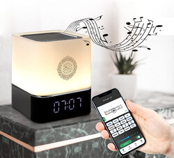 Cube Touch Lamp Azan Clock Qur'an Speaker With 7 Changeable Colourful Lights, Touch/Remote/Bluetooth /Phone Application Control