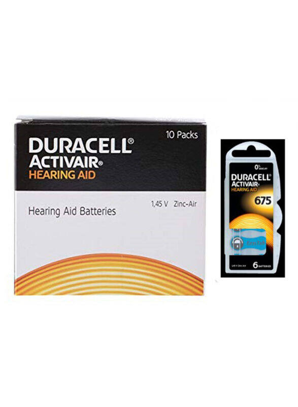 

Duracell Activair 1.45V Hearing Aid Batteries, DA ZA675, 60 Pieces, Silver