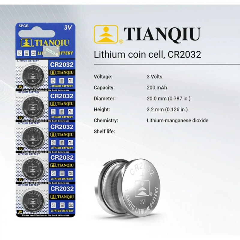 Tianqiu CR2032 Lithium 3V Batteries - 10 Pieces