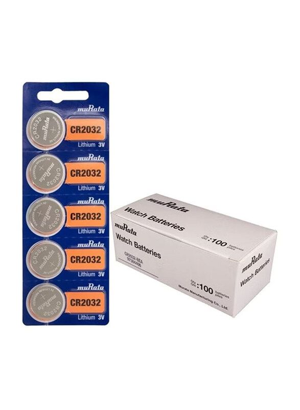 

Murata 3V Lithium Indonesia Batteries, CR2032, 100 Pieces, Silver