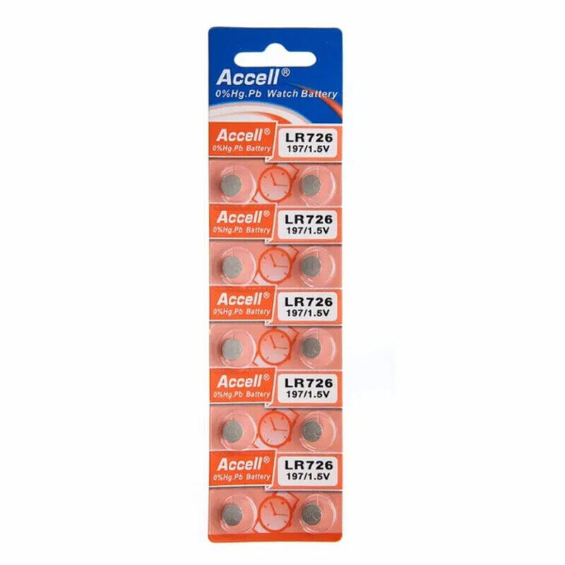 

Accell (AG2) LR726 (197) 0%Hg Alkaline 1.5V Batteries - 10 Pieces