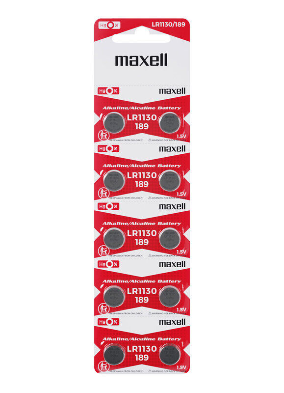 

Maxell 10-Pieces (189) LR1130 AG10 Alkaline Button Cell Hg 0% 1.5V Batteries