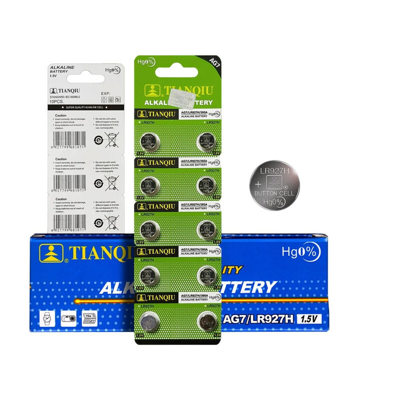 Tianqiu AG7/ LR927H/ 395A Hg0% 1.5V Alkaline Batteries - 200 Pieces