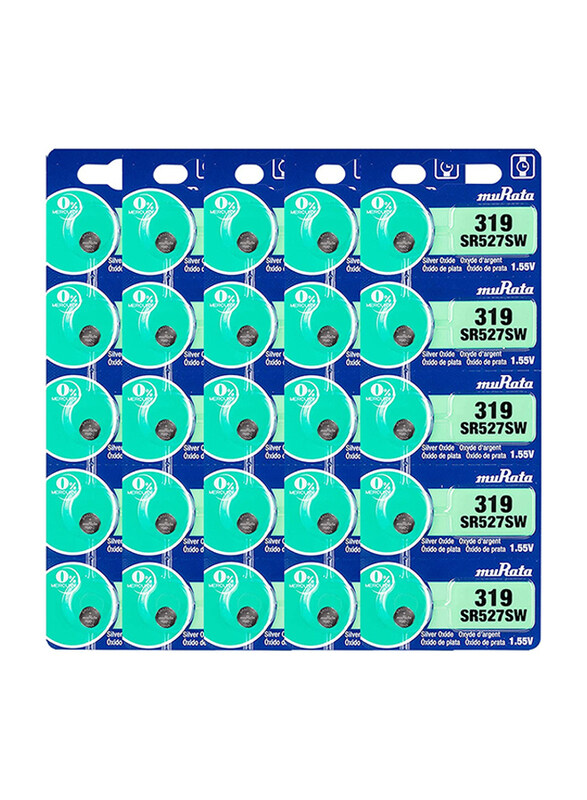 

Murata SR527SW 319 1.55V Oxide Japan Batteries, 25 Pieces, Silver