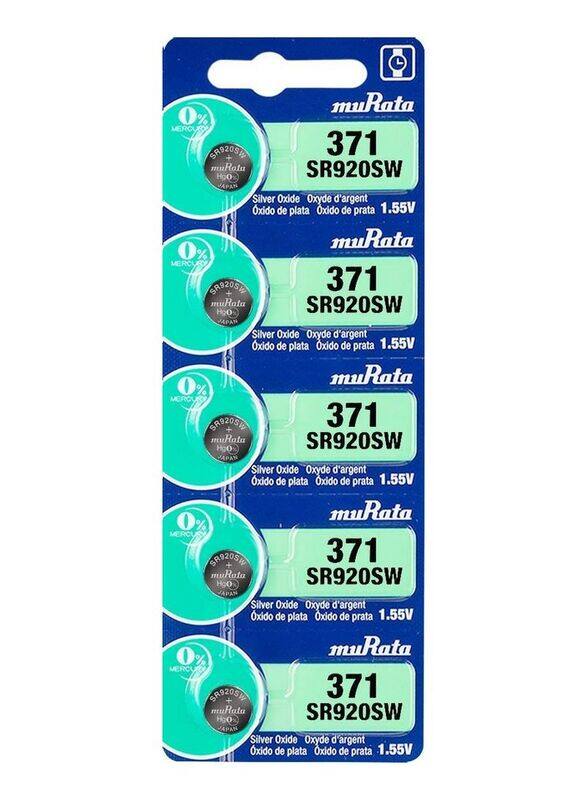 

Murata 1.55V Silver Oxide Japan Batteries Set, 5 Pieces, SR920SW/371, Silver