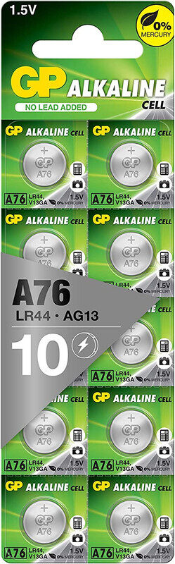 

GP 10-Pieces (A76) LR44 AG13 Alkaline Cell 0% Mercury 1.5V Batteries