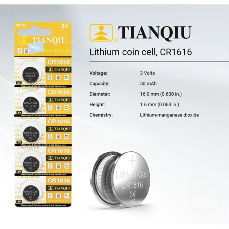 Tianqiu CR1616 Lithium 3V Batteries - 5 Pieces