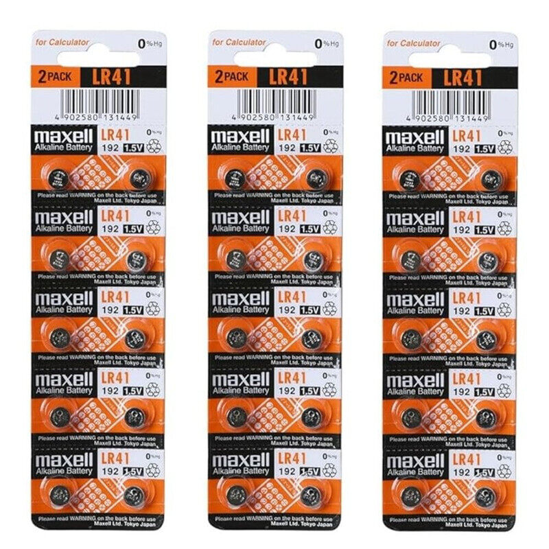 

Maxell 30-Pieces (192) LR41 AG3 Alkaline Button Cell Hg 0% 1.5V Batteries