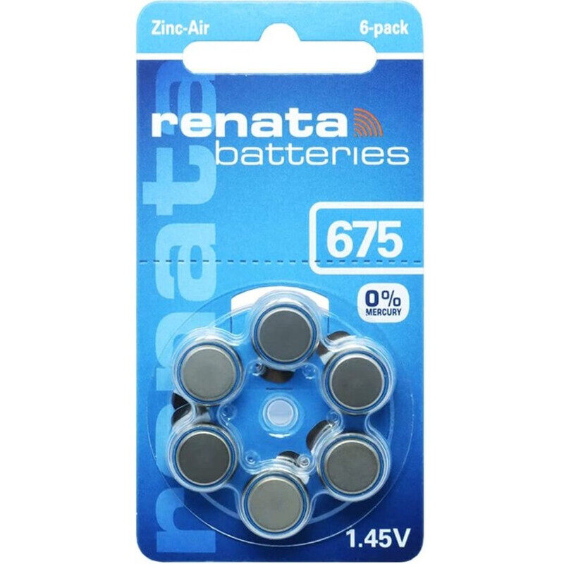 

Renata (Size 675) Zinc-Air 1.45V Hearing Aid Batteries - 6 Pieces