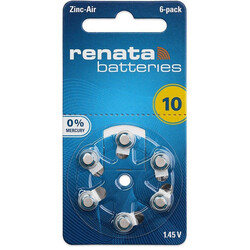 Renata (Size 10) Zinc-Air 1.45V Hearing Aid Batteries - 6 Pieces