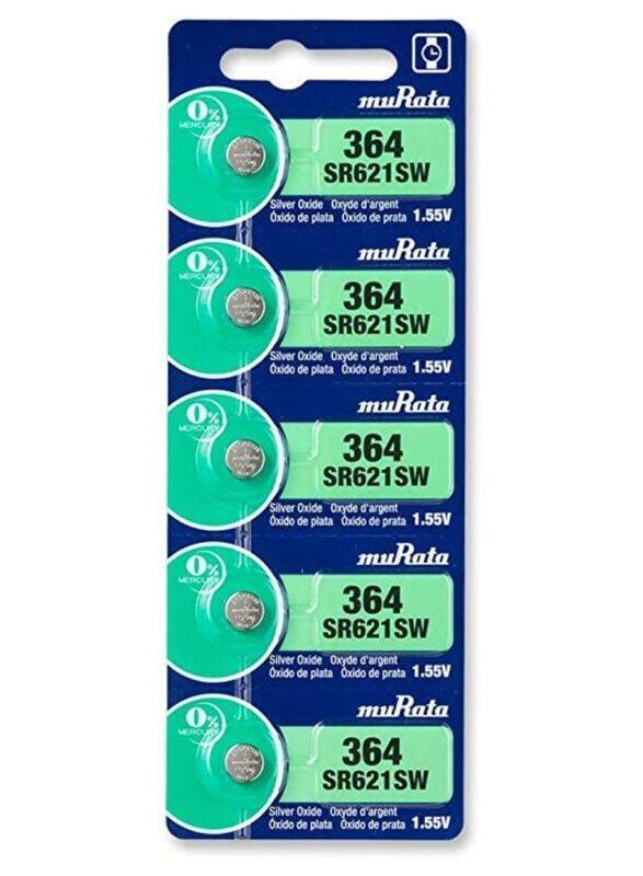 

Murata 1.55V Silver Oxide Japan Batteries Set, 5 Pieces, SR621SW/364, Silver