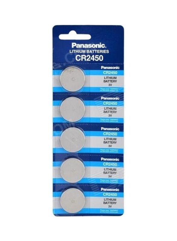 Panasonic CR2450 Lithium 3V Indonesia Battery, 5 Pieces, Silver