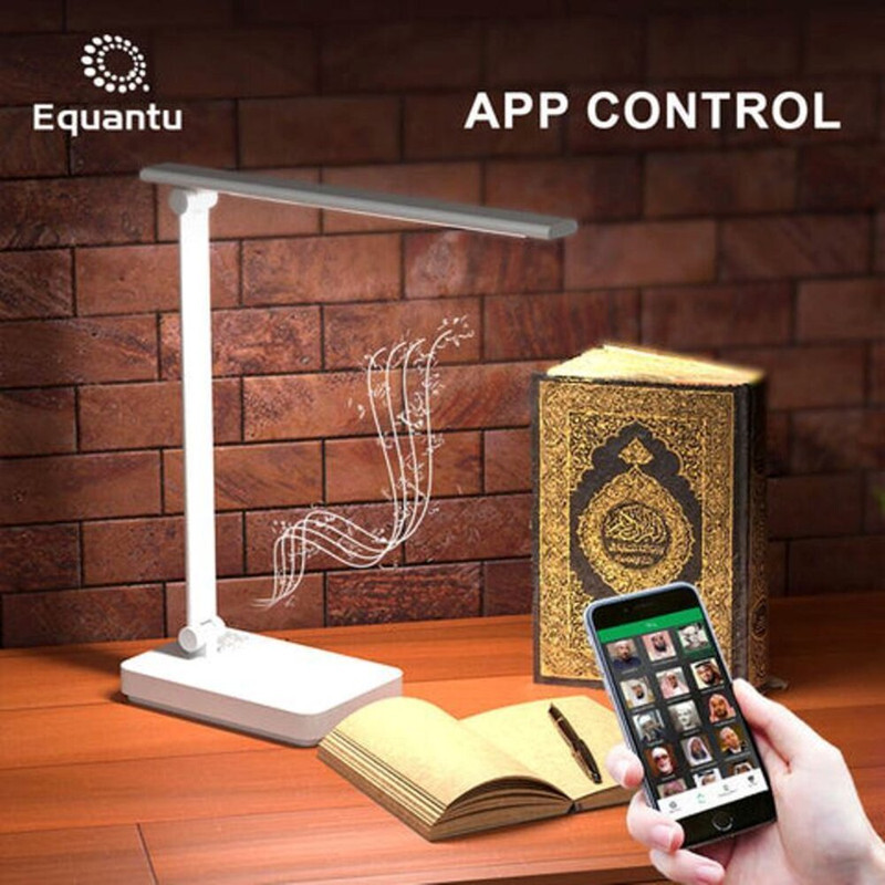 Equantu SQ-905 LED Table Lamp Qur'an Speaker,7 Changeable Colorful Lights With 22 Reciters and 28 Translations,Touch/Remote/Bluetooth/Phone Application Control.