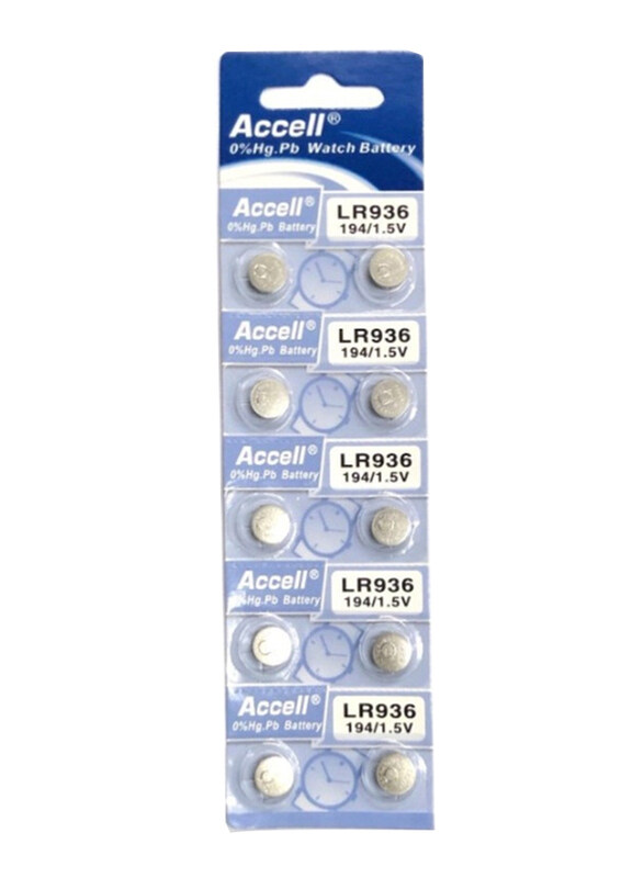 

Accell AG9 LR936 1.5V Alkaline Batteries, 10 Pieces, Silver