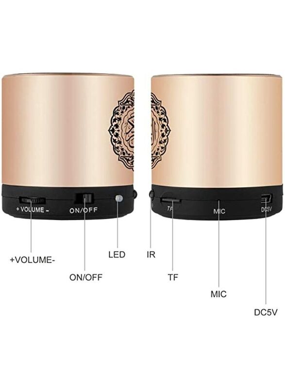 Quran Speaker with 18 Reciters + 15 Translations Gold Bluetooth Speaker, Rose Gold/Black